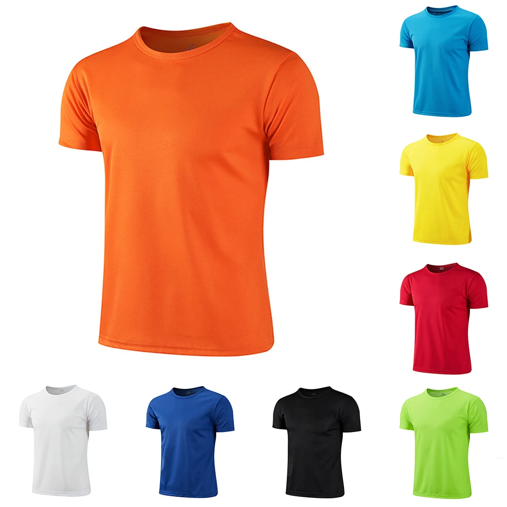 Camiseta deportiva de manga corta, color Naranja, azul real, suave, 40% algodón + 60% poliéster, negra