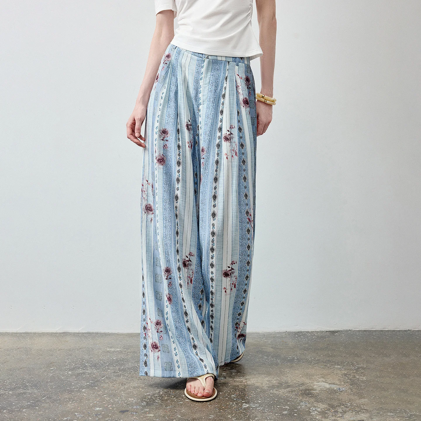 Women's Lace Off-Shoulder Top and Rose Stripe Pants Set