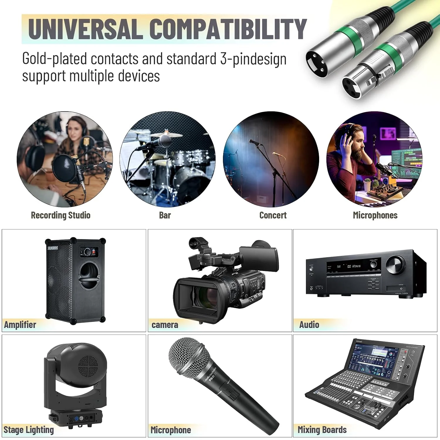 XLR Cable (6 Pack) Mic Cables 3-Pin Male To Female Balanced Premium Patch Cables for Microphones Radio Station Stage Lighting
