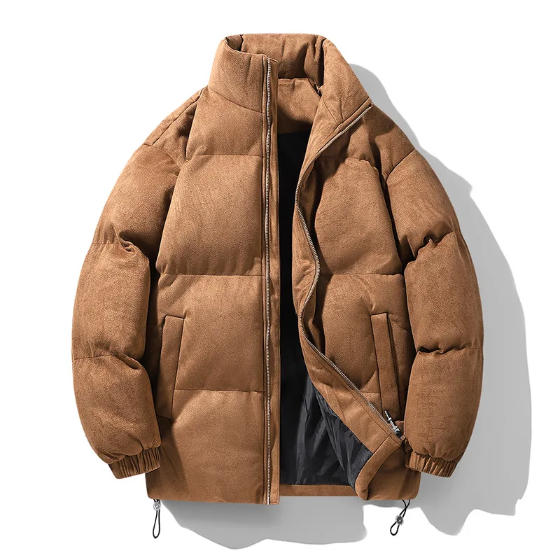 

Men's Stand Collar Casual Simple Basic Trendy Loose Zipper Suede Quilted Jacket Winter New Fashion Male Clothes Parkas Coats Top