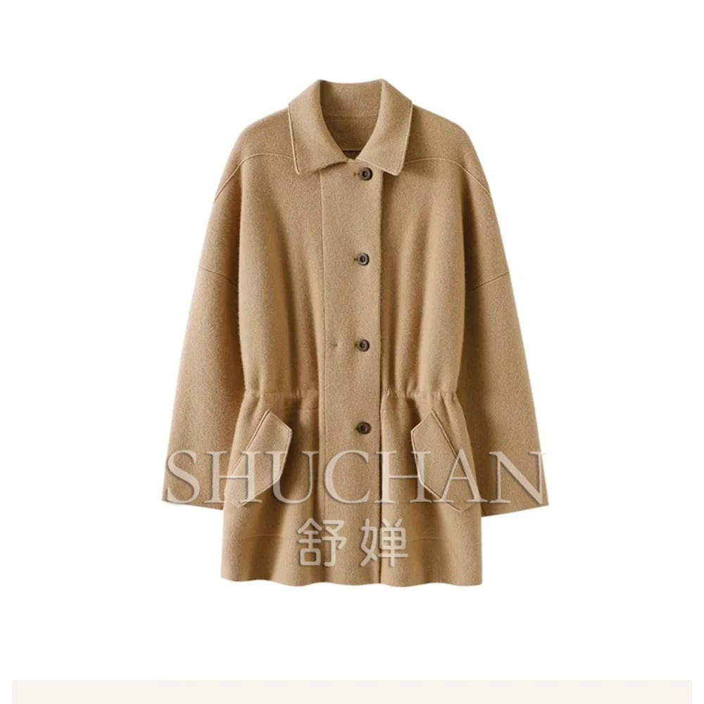 New Warm 770g Thickened 100% Pure Cashmere Cardigan Women's Medium and Long Cashmere Sweater Jacket