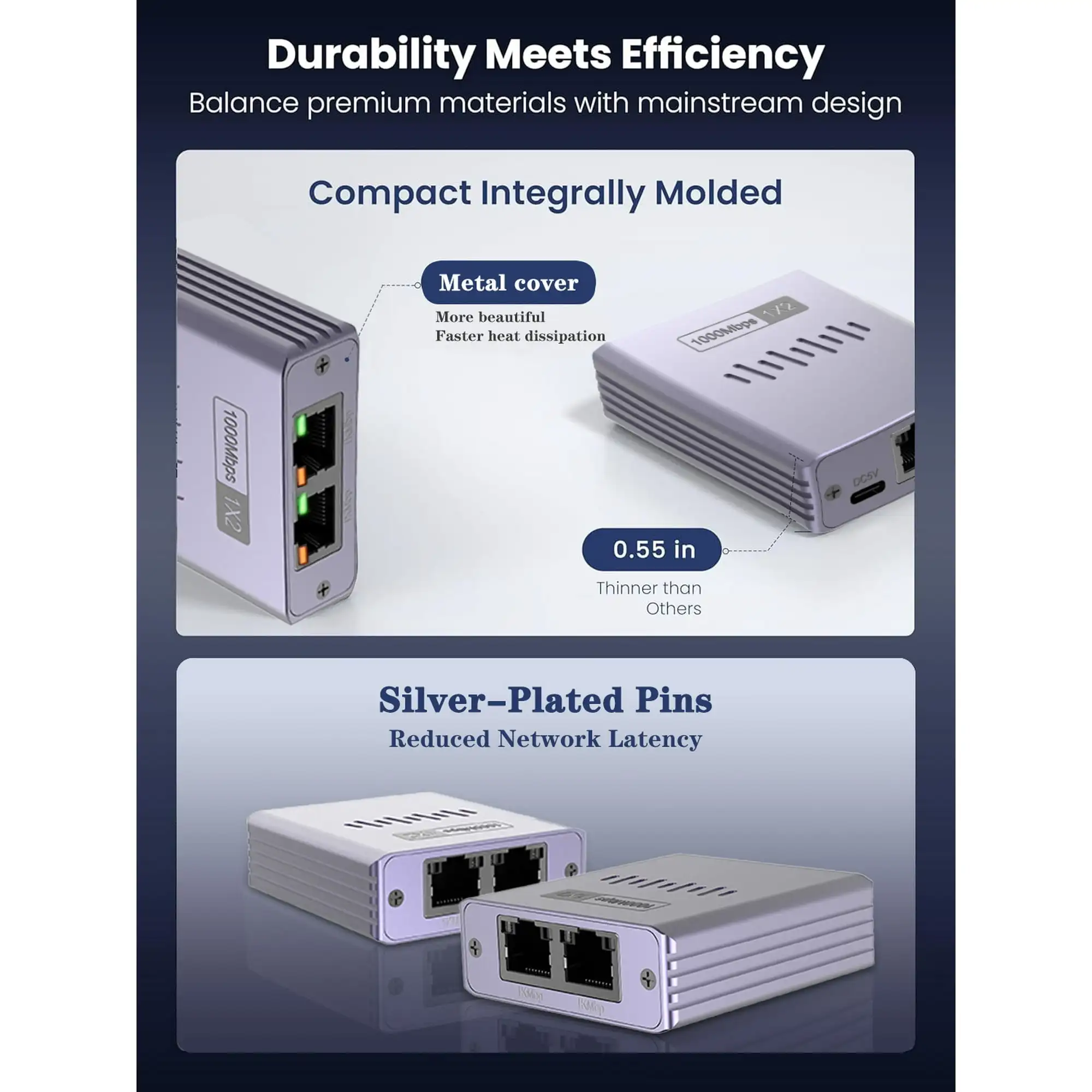 فاصل إيثرنت 1 إلى 2 1000 ميجابت في الثانية عالي السرعة RJ45 الفاصل حافظة ألومنيوم رفيعة للغاية مقسم جيجابت LAN لكابلات Cat5/6/7/8 #4