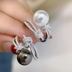 MeiBaPJ 9-10mm Natural Peacock Blue Round Pearl Fashion Ring 925 Sterling Silver Fine Wedding Jewelry for Women