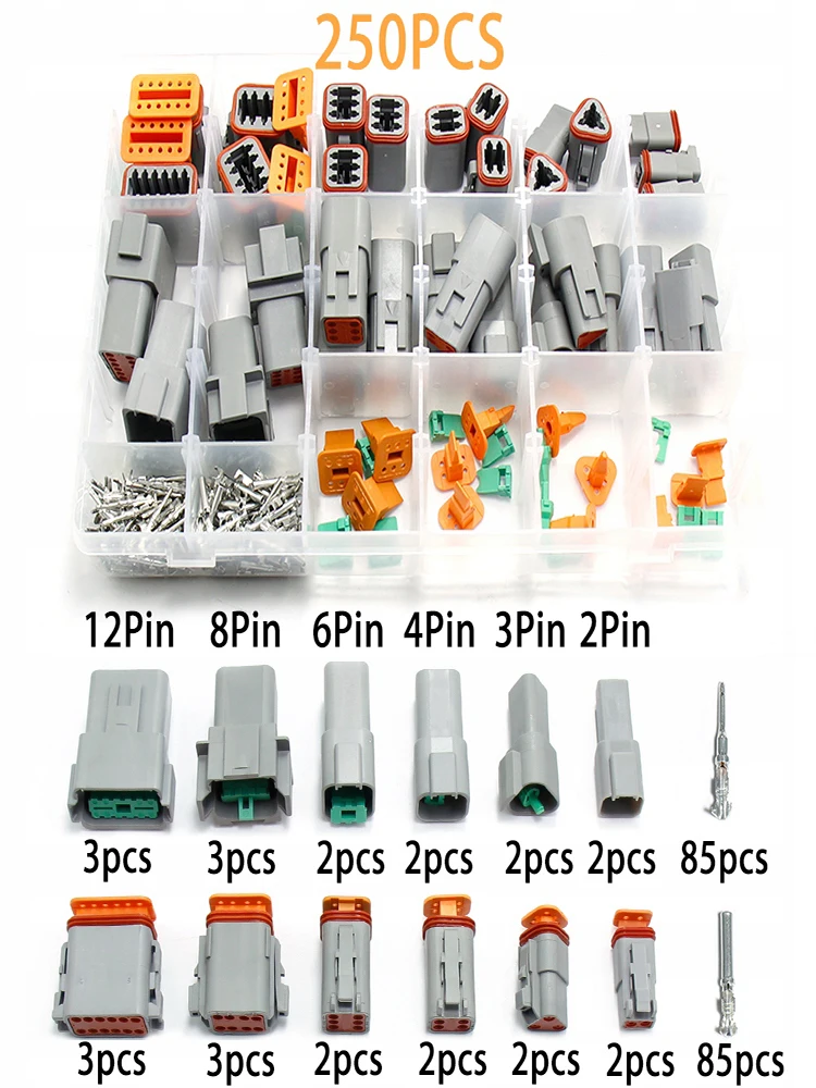 

250pcs Connector Kit Waterproof Wire DT Series Connector set 2/3 / 4 pin 6/8/12 pin Sealed Plug