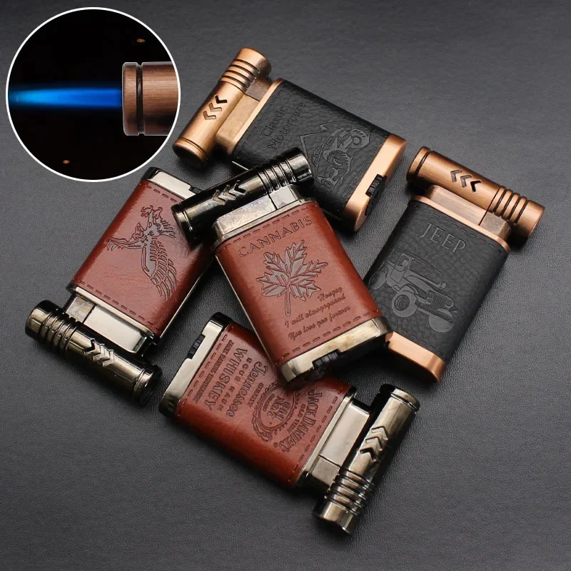 

New Torch Leather Windproof Lighter Metal Jet Blue Flame Butane Gas Cigarette Lighter Smoking Men's Small Gift Smoke Accesoires