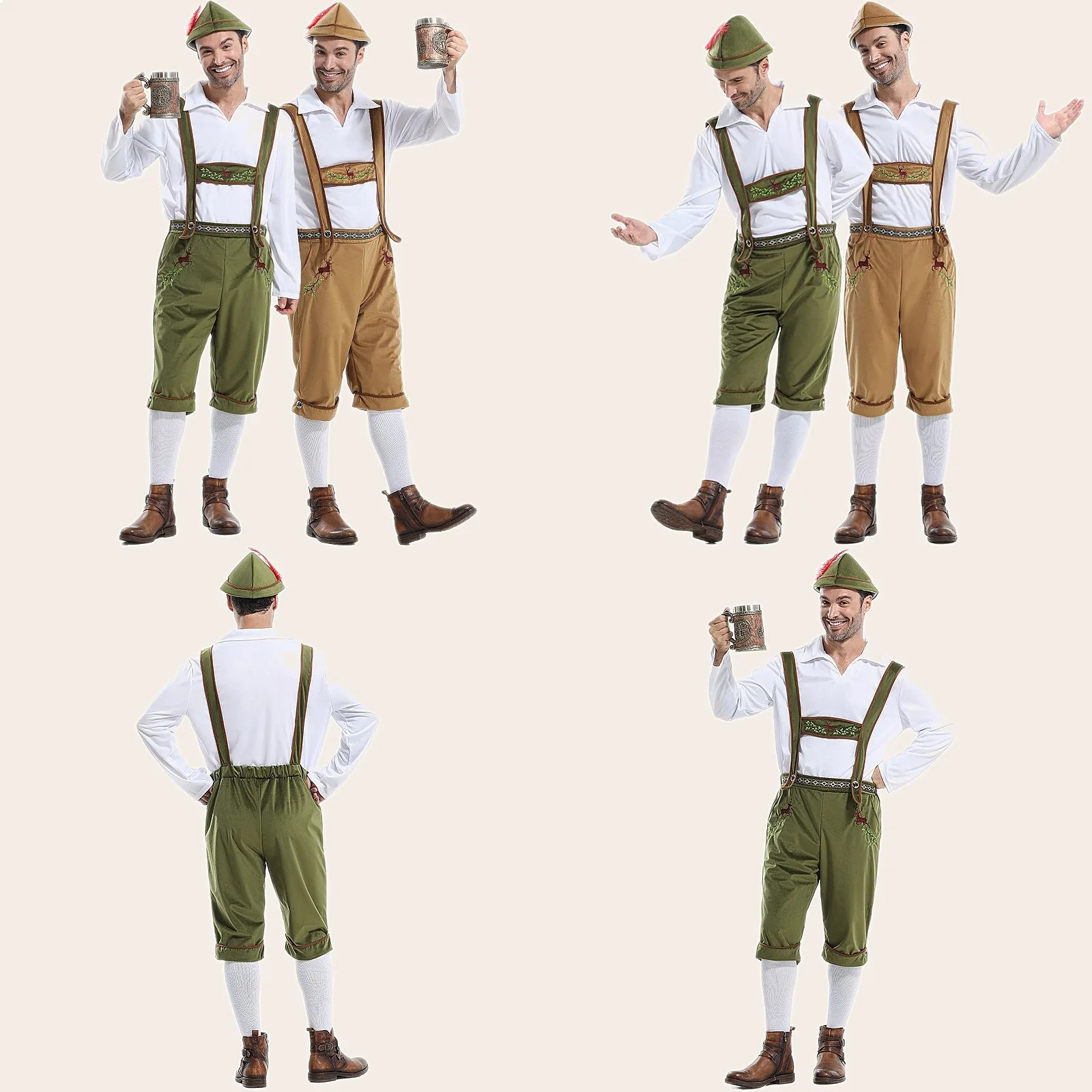 

German Munich Oktoberfest Men's Bavarian Traditional Suspenders Pants Cosplay Costume Festival Party Outfit