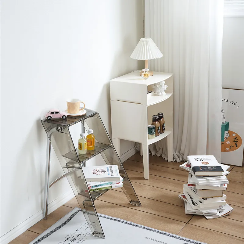 Household functional ladder, transparent folding, indoor storage, three-step zigzag ladder, acrylic pedal ladder