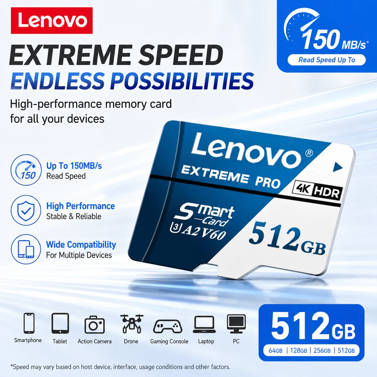 Tarjeta Micro SD Lenovo de 1 TB, 512 GB, tarjeta SD de alta velocidad de 256 GB, 128 GB, tarjeta TF UHS-I, tarjeta de memoria impermeable para cámaras de salpicadero, sistemas de videovigilancia y Nintendo Switch.