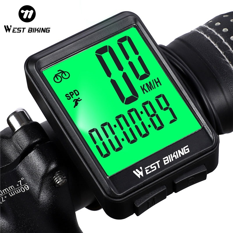 WEST BIKING Bike Wireless Computer MTB Road Bike Odometer Waterproof With Backlight Cycling Speedometer LED Rate Stopwatch 