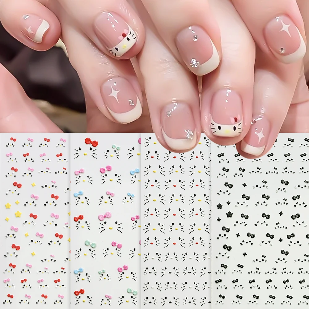 5D In Rilievo Simpatico Gattino Unghie artistiche Decalcomanie Autoadesive Giocoso Graffiti KT Gatto Viso Decorazioni Per Unghie Manicure FAI DA TE Decalcomanie di Arte Acce