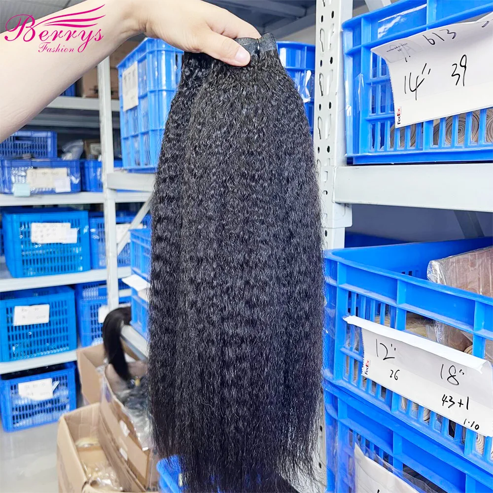 Klip rambut lurus Kinky, ekstensi rambut manusia asli, jepit rambut tanpa proses 100% rambut Brasil untuk wanita 7 buah/120g