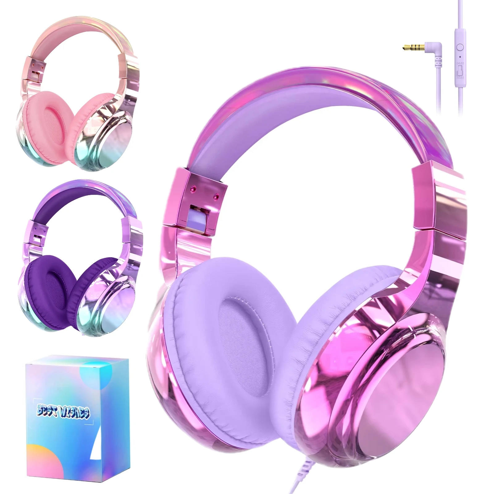 Wired Headphones for Children Kids Headphone with Microphone For Phone Foldable Music Stereo Headset for Girls Christmas Gifts