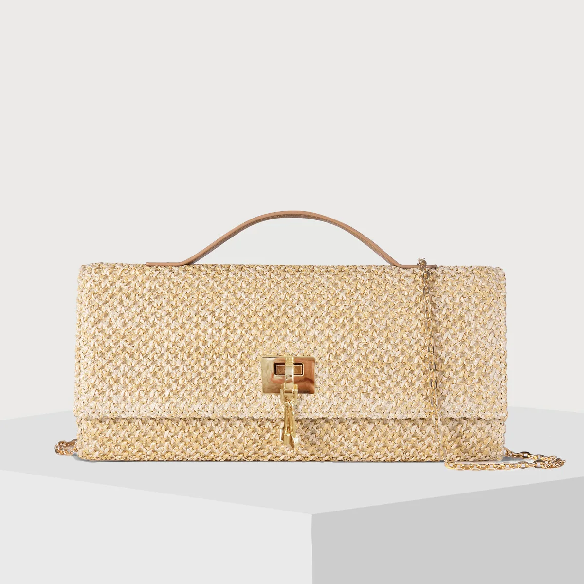 

Новая соломенная сумка-тоут с цепочкой через плечо, легкая, простая, в пляжном стиле, высокого качества