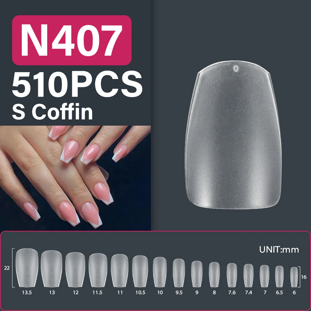 510Pcs/bag Full Cover Press On Nail Tips Almond Square Coffin Fake Nails Tips Nail Gel X Tip For Nail Extension Tips Capsule