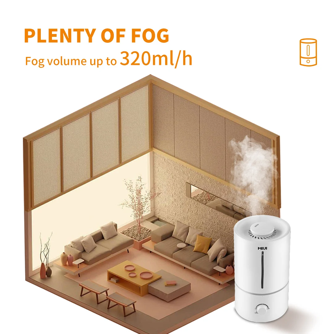 MIUI 4.5L Humidifier for Large Room Cool Mist Ultrasonic Humidifier Silent Air Humidification for Home & Office 20~30㎡ White