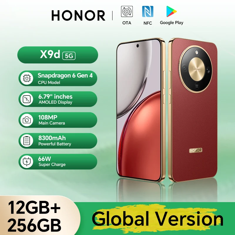 New Global Version HONOR X9d 12GB+256GB 5G Smartphone 6.79'' 120Hz AMOLED Screen 108MP AI Main Camera 8300 mAh 66W Supercharging