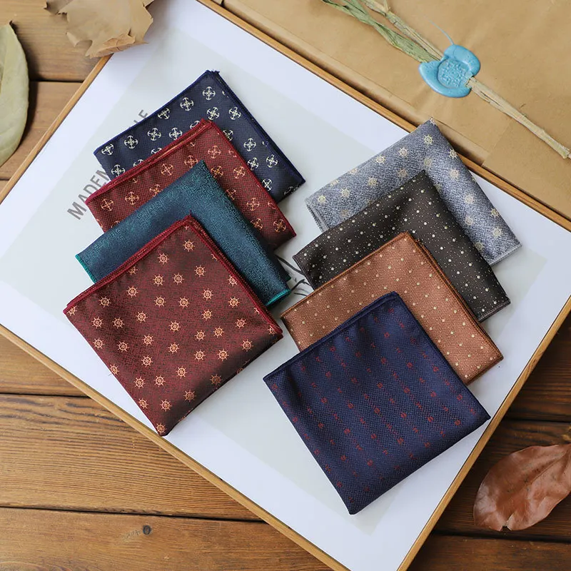 Retro Small Pattern Suit Pocket Square Vintage Dandy Style Handkerchief, Perfect Matching Accessory For Necktie Business & Party