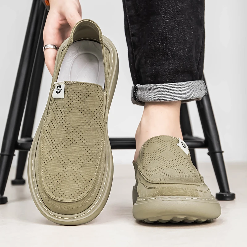 

Мужские повседневные спортивные прогулочные ультра-легкие всесезонные однотонные туфли без шнуровки на плоской подошве с мягкой подошвой и низким берцем на одной ноге с круглой головкой