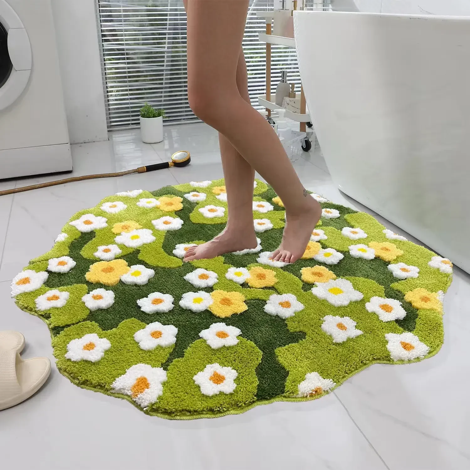 Original design modern three-dimensional plush flower absorbent bath mat