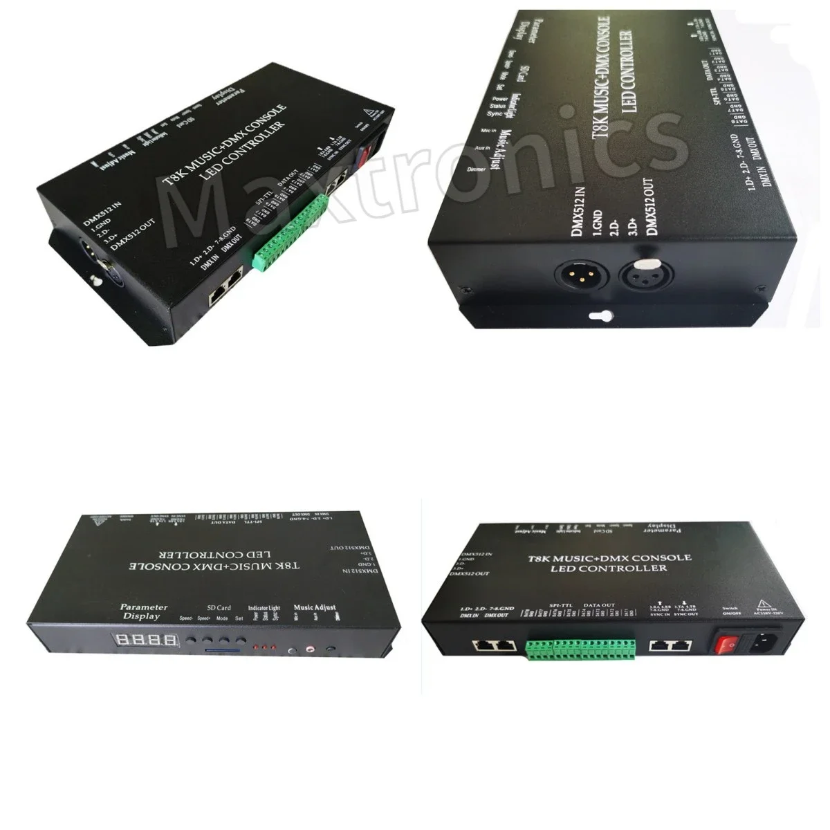 8CH Port Music+DMX Console LED Controller T8K RGBIC SPI-TTL With Mic in/Aux in for WS2812 WS2813 WS2815 WS2811 Led Strip/Module