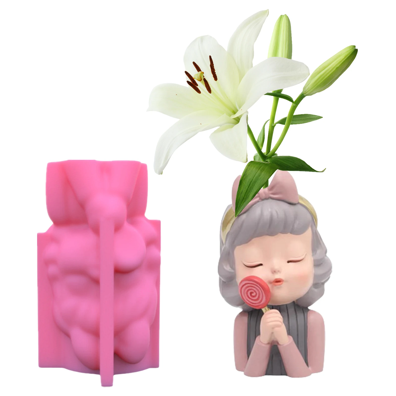 Queen Princess Silicone Mold Head Planter Mold 3D Indoor Succulent Flower Pot Resin Vase Mold Lollipop Girl Aromatherapy Mold