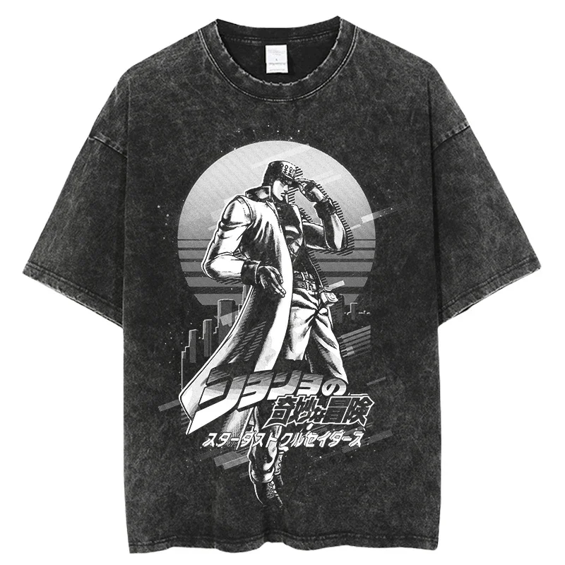 T Shirt Harajuku Oversize Tee Cotton fashion Streetwear Hot  Anime JoJo's Bizarre Adventure Vintage Washed Tshirts jojo