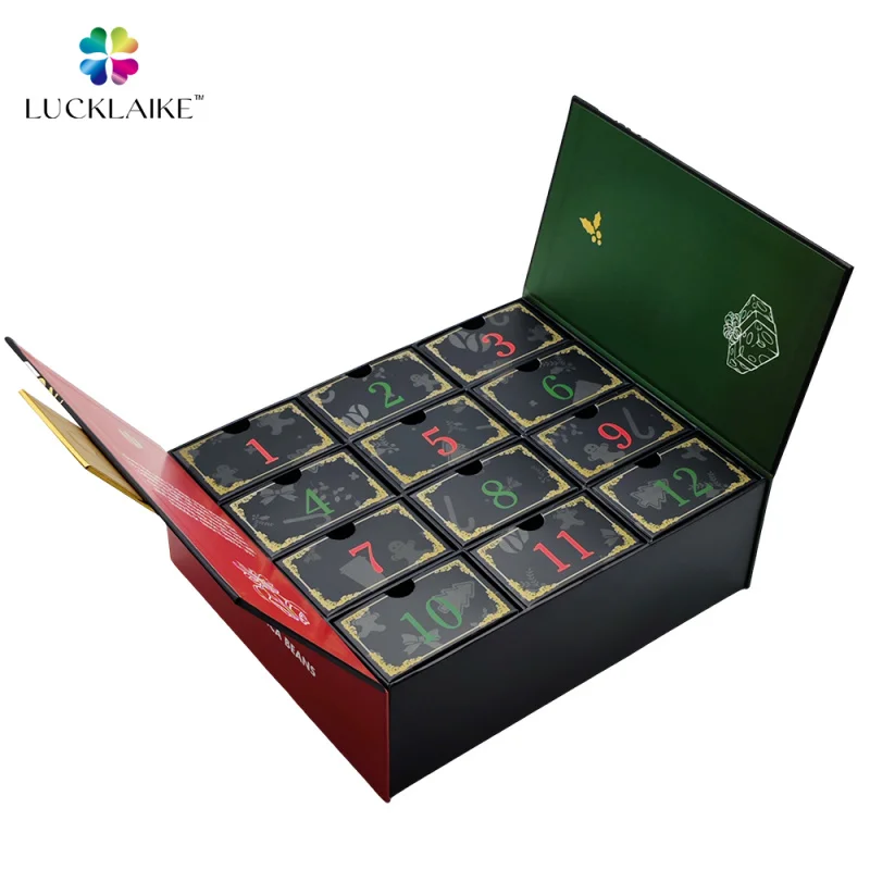 custom.12 Days Advent Calender Beauty Makeup Perfumes Valentines Packaging Black Cardboard Advent Calendar Box Cu