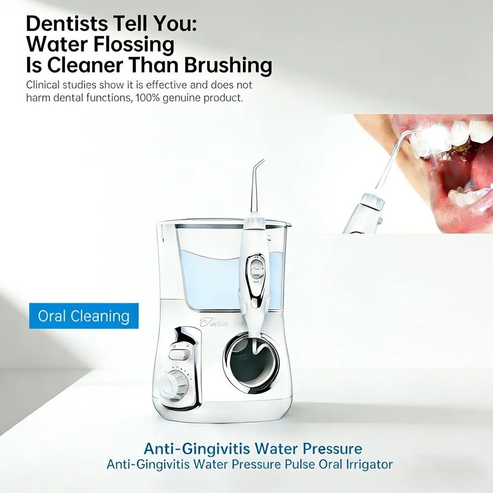 

Электрический ирригатор для полости рта Oral Spa Therapy Device, 800 мл, 10 режимов, 5 насадок, настольный, для чистки зубов