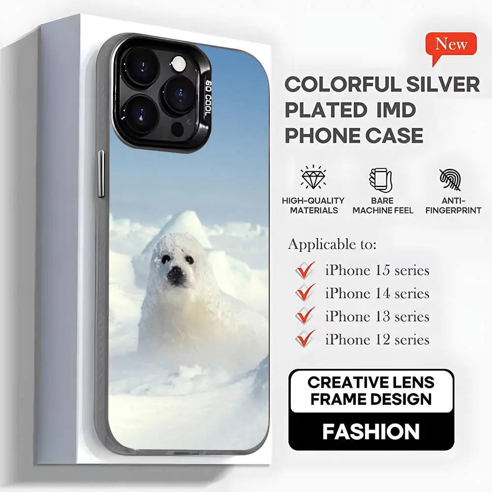 Seal Animal Cute Phone Case For iPhone 16,15,14,13,12,11,Mini,Pro,MAX,plus,Black Matte Shockproof Cover