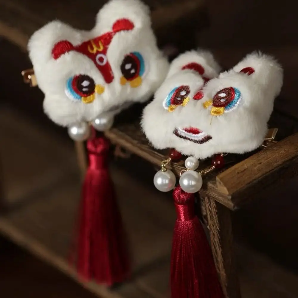 

Lion Dance Children Red Hairpin Tassel Cloth Hanfu Hair Sticks Tang Suit Hair Clip Embroidery Ancient Style Hairpin Children