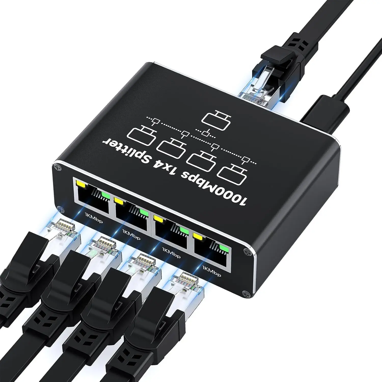1000Mbps RJ45 Splitter 1 to 4 Ethernet Adapter Network Splitter Cable Extender Gigabit LAN Connector for PC Laptop TV Router