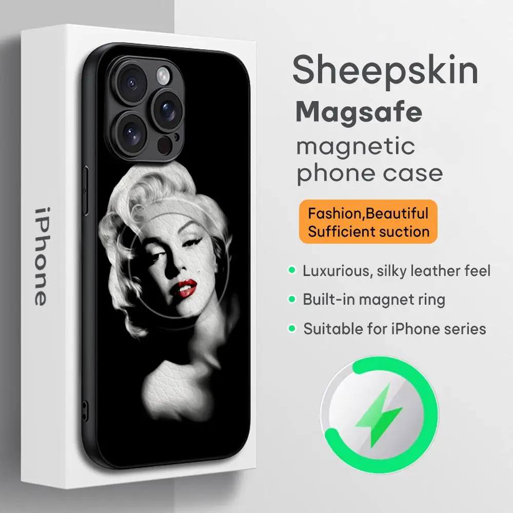 Fashion M-Marilyn M-Mon-roE Phone Case For iPhone 16 15 14 13 12 11 Plus Pro Max  High-end Luxury Magsafe Sheepskin