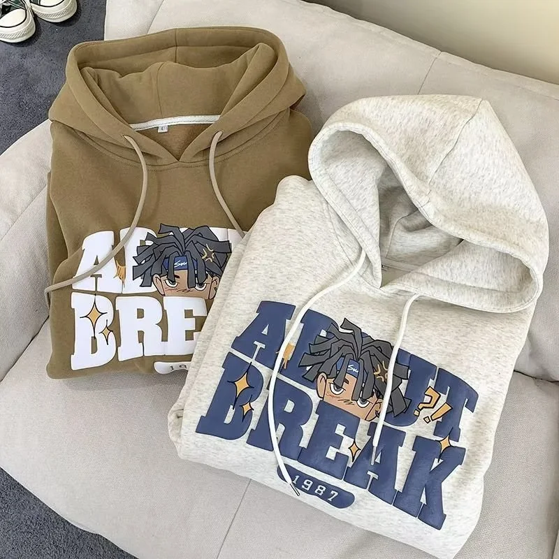 Vintage Cartoon Printing Graphic Hoodie Sweatshirts Men's Oversized Y2K Hoodies American Hip Hop Fashion Hoody Streetwear