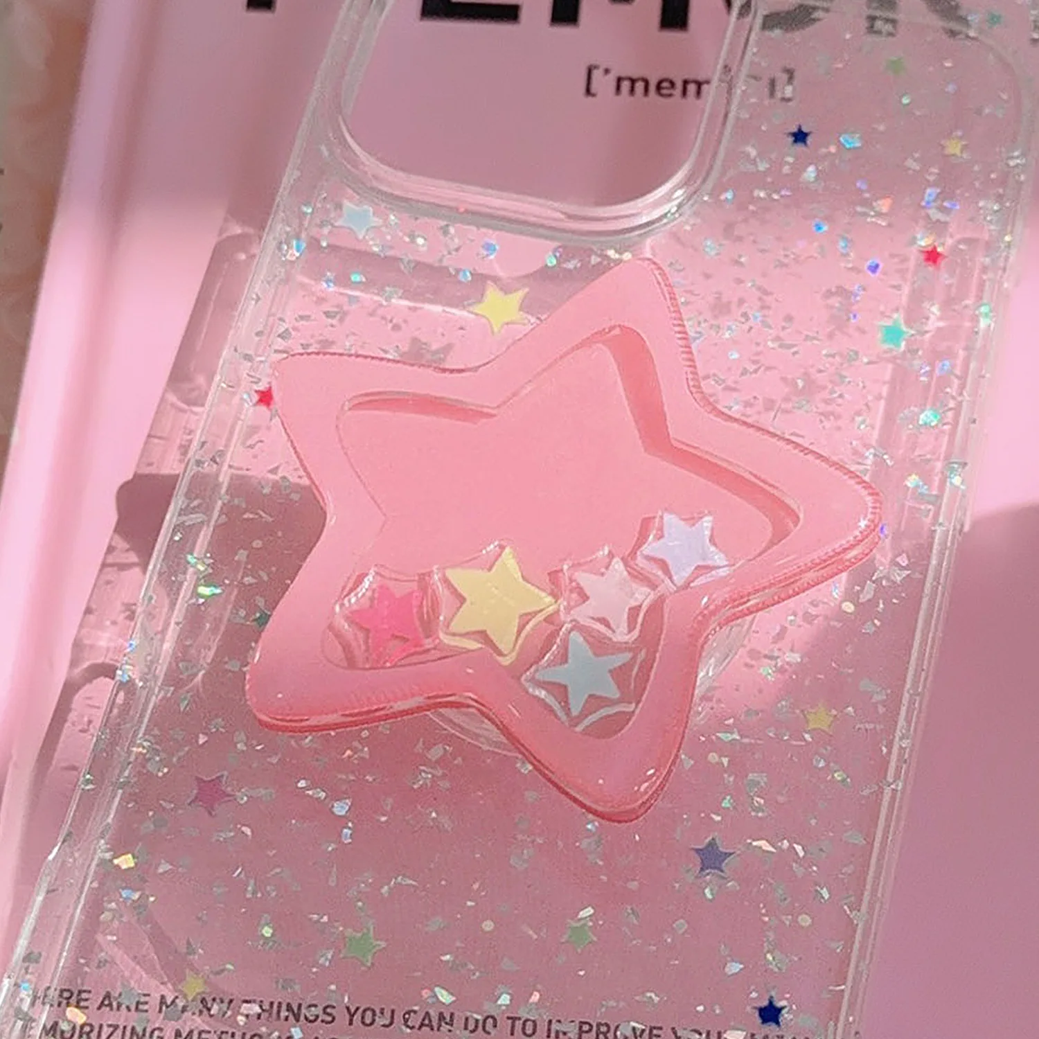 Leggio per agitazione a stella rosa adatto per allungamento del guscio adesivo posteriore pieghevole, airbag trasparente con colla a goccia, piccolo e fresco