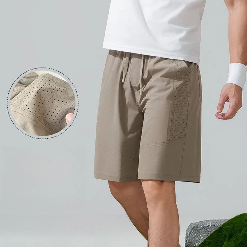 Bermudas Masculinas de Verão Esportivas com Recortes para Praia ​ ​ Bermuda Leve com Furos Respiráveis e Alta Elasticidade, Calças Curtas Impermeáveis