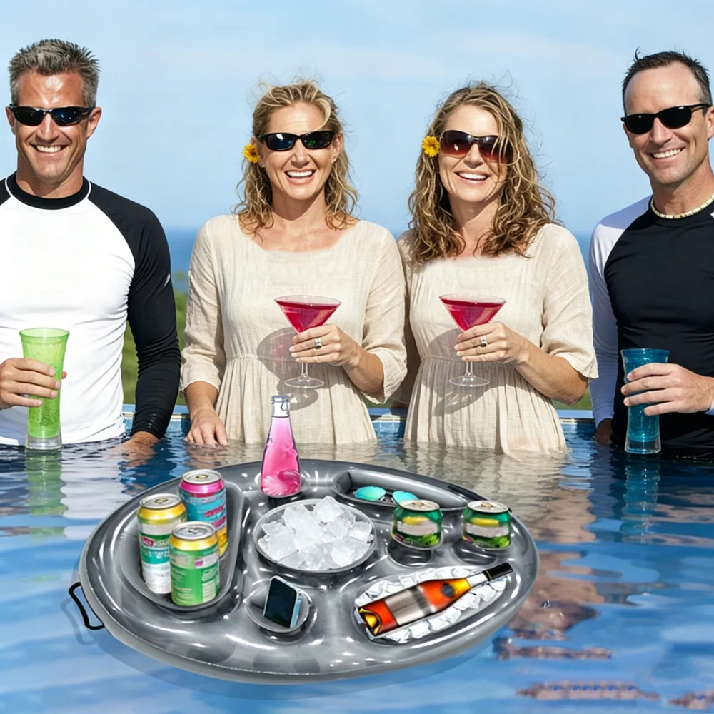 Aufblasbarer PVC-Getränkehalter, schwimmende Poolbar mit mehreren Taschen und Griffen, tragbares Serviertablett für Poolpartys