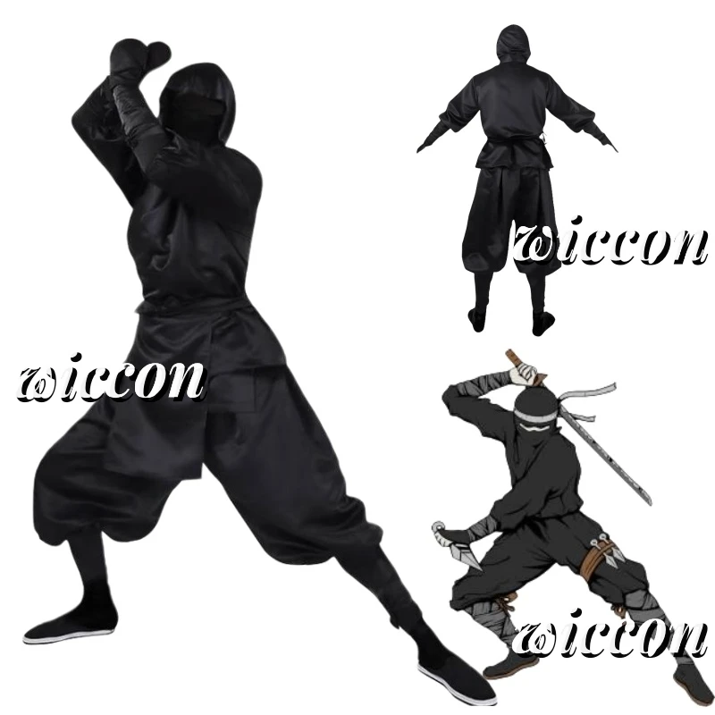 Janpanese Ninja Cosplay Costume Adult Samurai Fantasy Kimono Hooded Black Uniform Outfits Halloween Carnival Party Suit