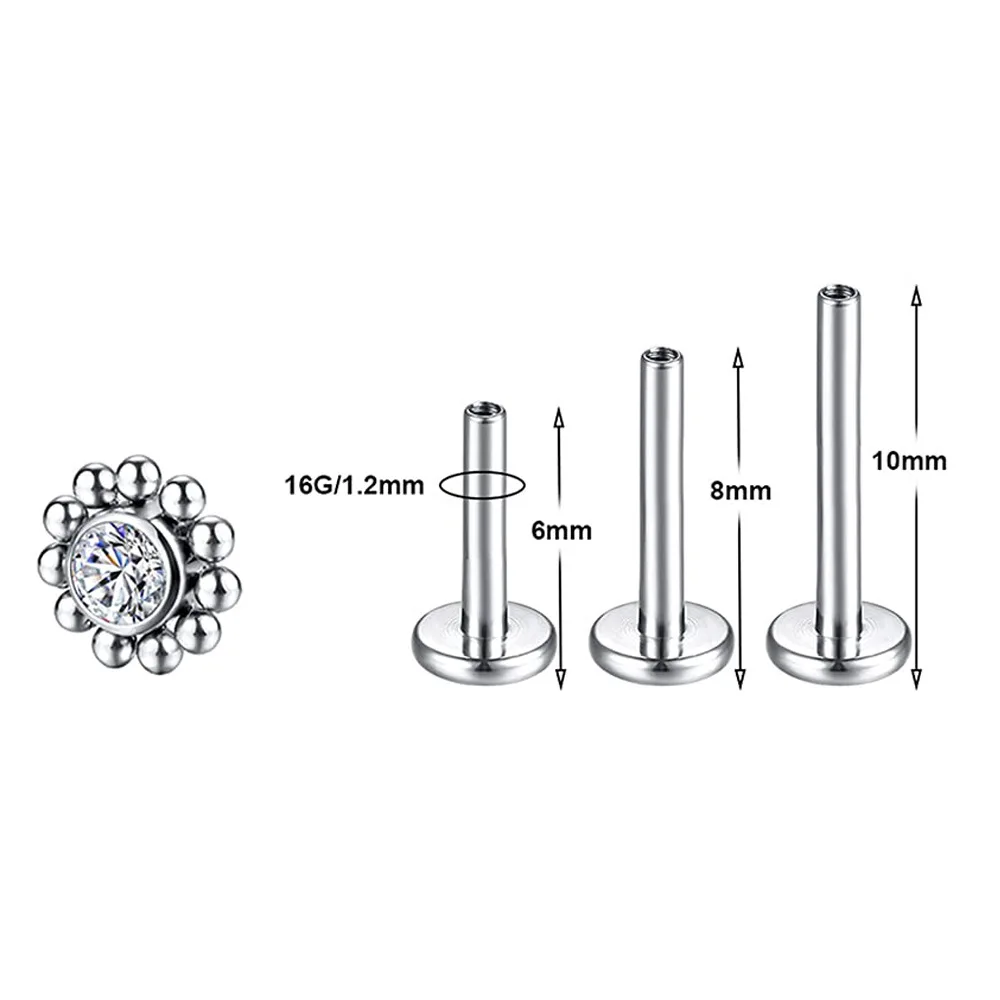 ASTM F136 Titanium Mini Beaded Sun Labret Stud 16G 18G CZ Flower Tragus Cartilage Helix Conch Nose Piercing Body Jewelry view 6