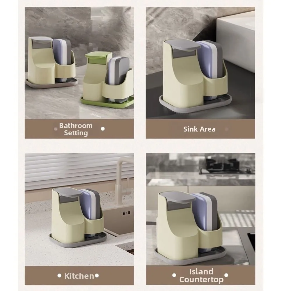 

2-in-1 Hand Soap Dispenser with Sponge Wipe Leak-Proof Manual Press Soap Box Press Type Refillable Liquid Soap Container