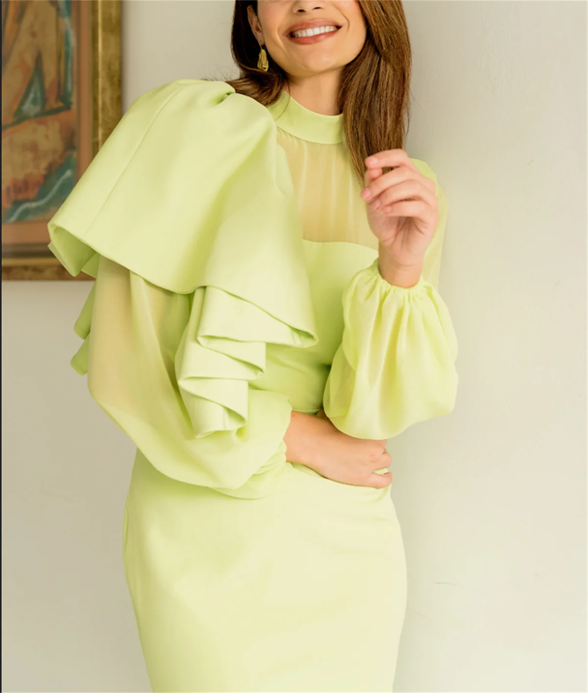 Robe de soirée en tulle plissé à col haut pour dames, robes de longueur personnalisées, français, élégant, vert, occasion formelle, rincer