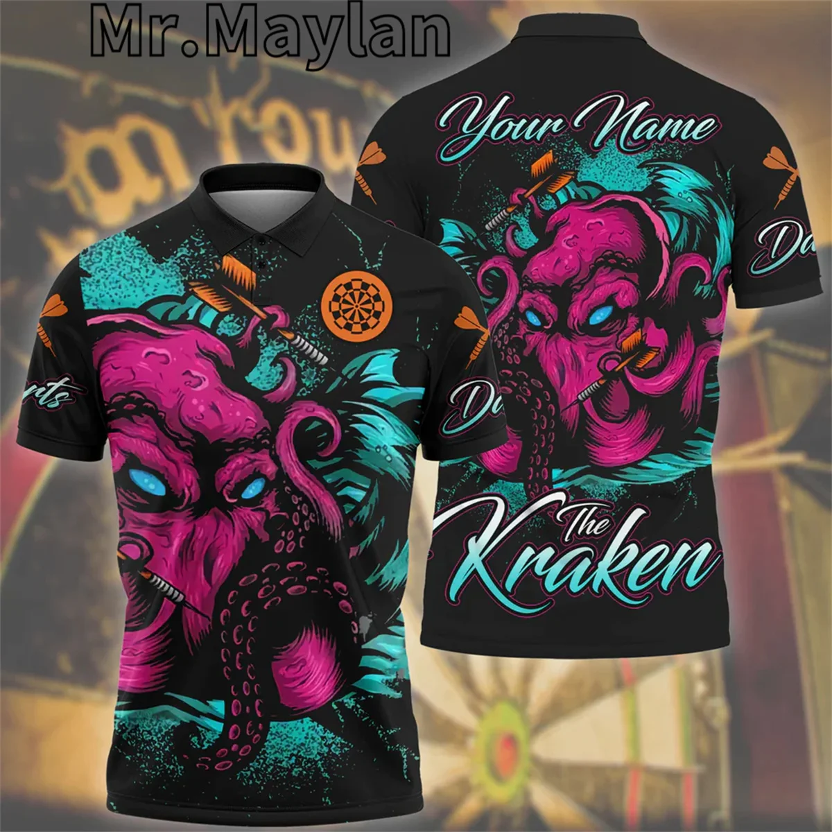 Personalized Name Darts 3D All Over Printed Unisex Polo Shirt Men/Women The Kraken Dart Tshirt Best Gift for Darts Lovers Tops