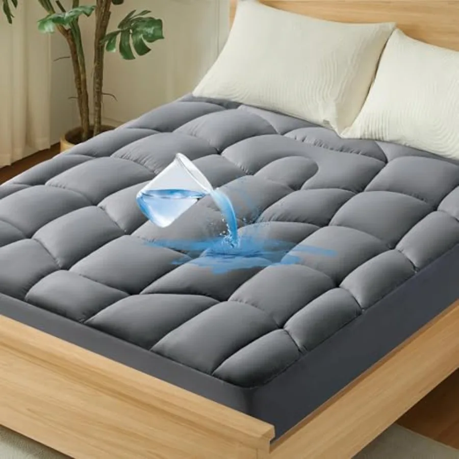 

Mattress Pad Waterproof Eco-Friendly Ergonomic Quilted Fitted Mattress Topper for Guest Room Apartments Noiseless and Machine W