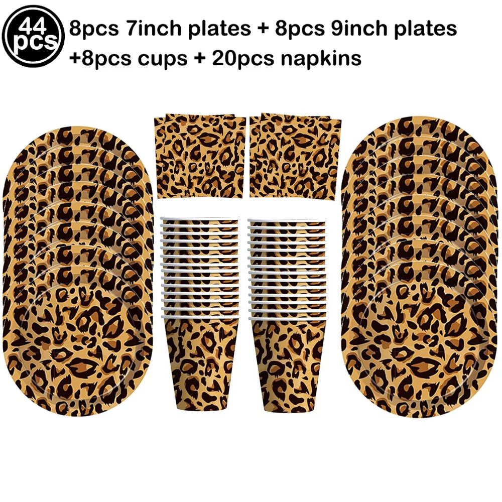 Leopard Birthday Party Decoration Leopard Print Disposable Tableware Plates Leopard Print Latex Balloon Cheetah Shaped Balloon