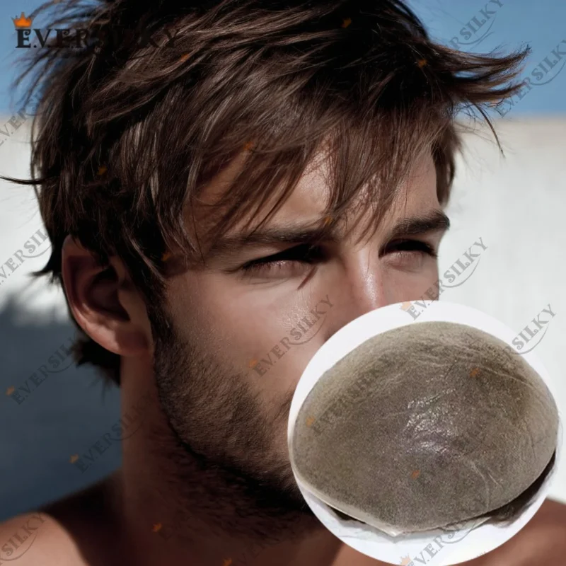 شعر مستعار للرجال بأرخص 0.02 مم، شعر مستعار رفيع للغاية وغير قابل للاكتشاف، بني طبيعي، أشقر رمادي # 610 # 18 شعر مستعار بشري