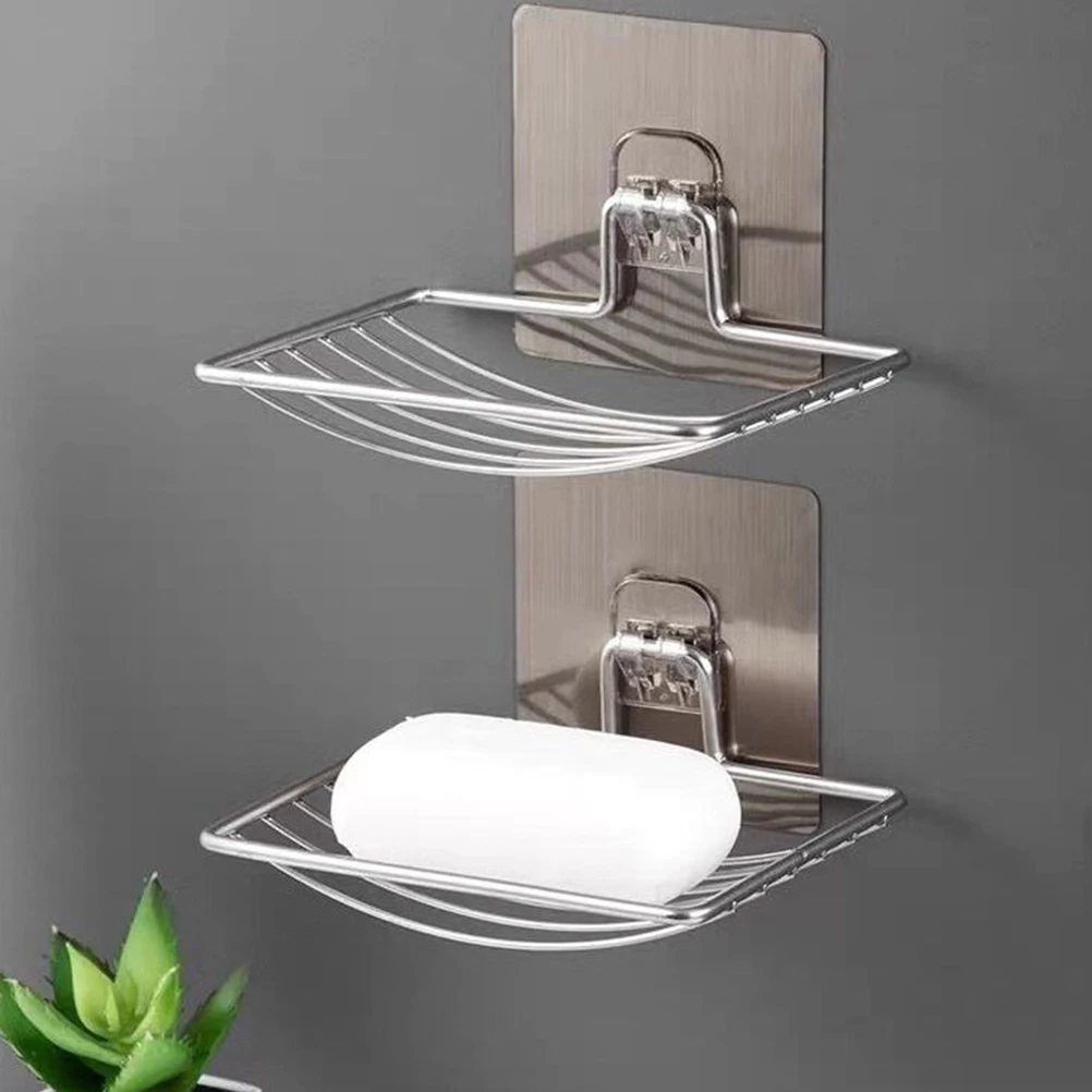 

2Pcs Stainless Steel Soap Holder Drainage for Shower Wall Mount Bath Kitchen Multi purpose Storage PortableSoapDish