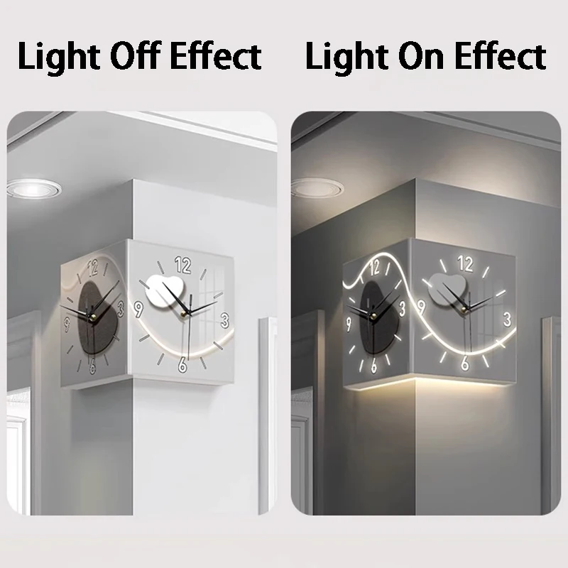 Convex Angle Wall Clocks Double Sided Creative Wall Clock Living Room Decoration Mural Clock Household Plug-in LED Clocks