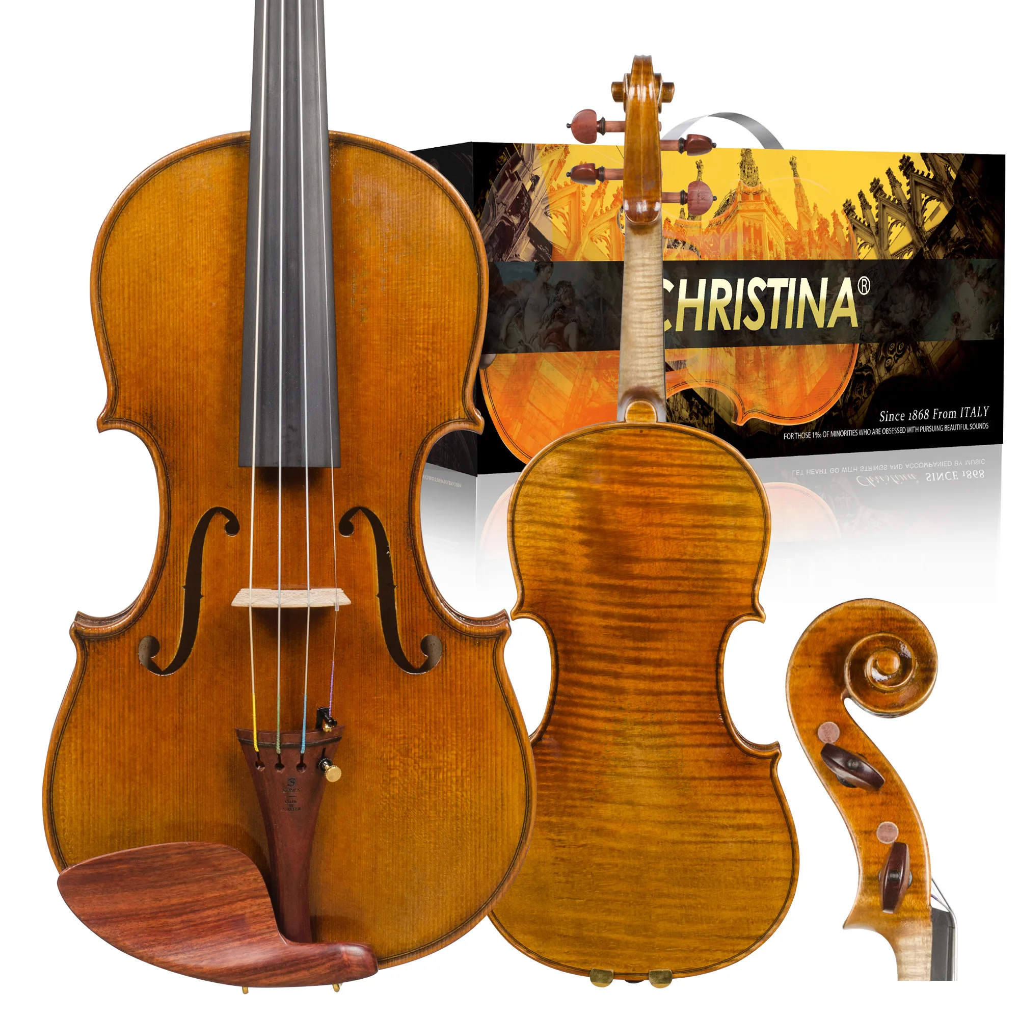 

CHRISTINA Professional Violin Series S700 Цельная нижняя дека из огненного клена с вставками из палисандра Европейская ель премиум-класса Размер 4/4