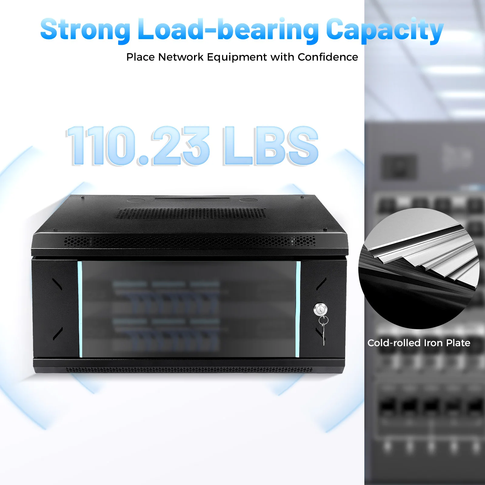 خزانة خادم مثبتة على الحائط 4U، سعة تحميل 110 رطل، قفل آمن مع مفتاحين، رف تثبيت على الحائط موفر للمساحة لأجهزة التوجيه/الخادمات