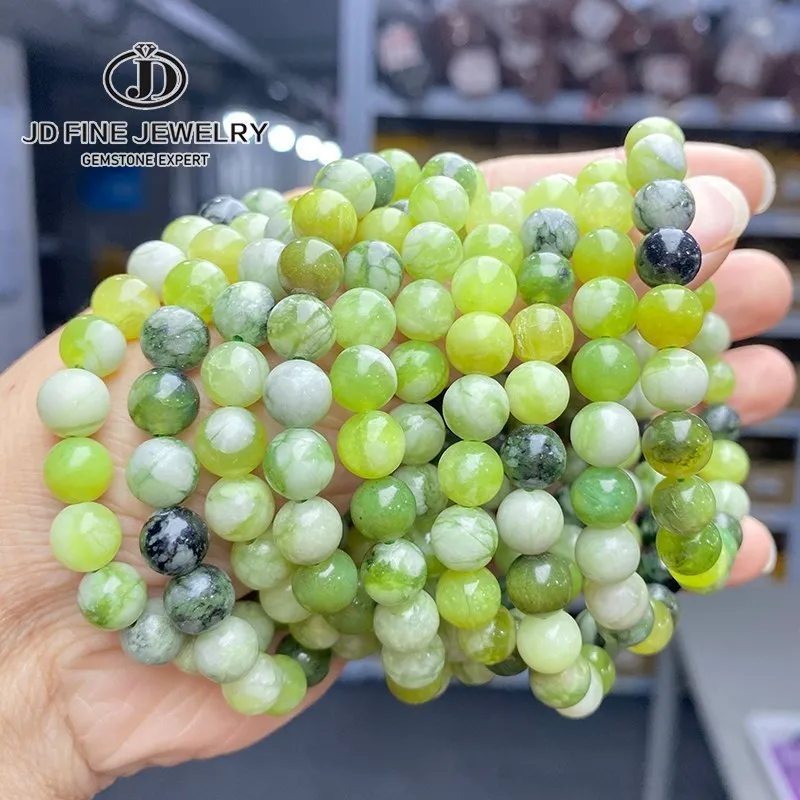 JD Natural Stone Qinghua Flower Jade Bead Bracelets Women Fashion Jewelry Gemstone Gift Handmade Strand Bracelet Wristband Gift