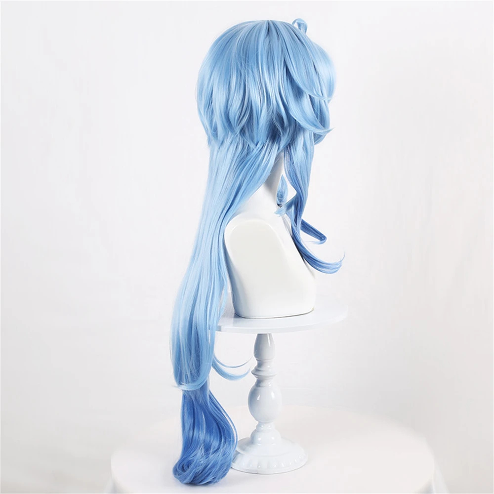 アニメ Ganyu コスプレウィッグ 100 センチメートルロングブルーグラデーション Cruly 女性ウィッグ耐熱人工毛ハロウィンパーティーウィッグ + ウィッグキャップ